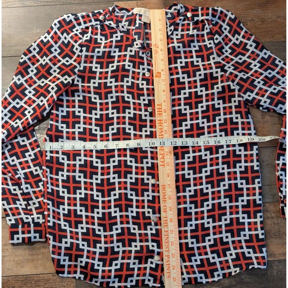 MICHAEL Michael Kors S Orange Navy White Geometric Print Blouse - Picture 3 of 4